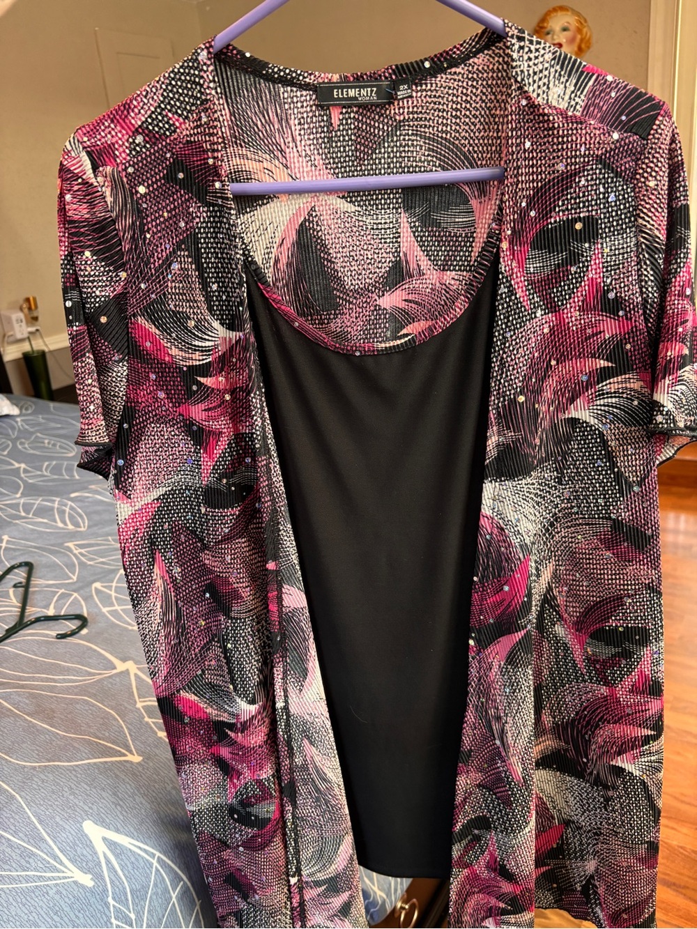 Elementz Black, Pink & White Layered Blouse. Size 2X
